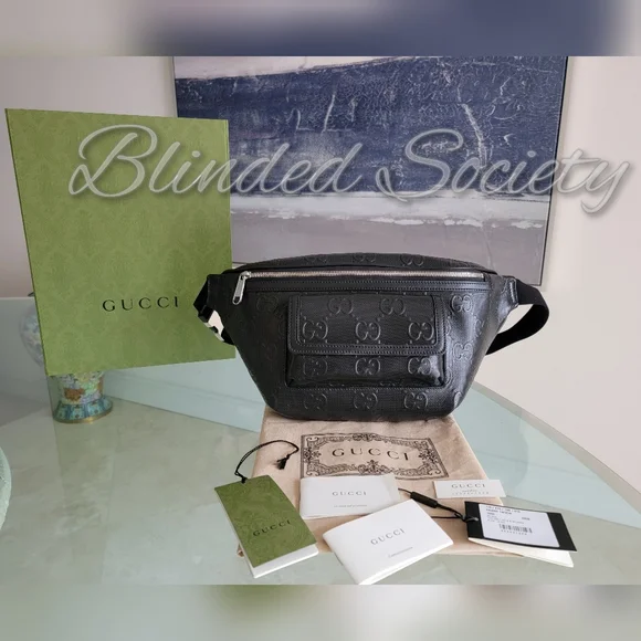 Gucci GG Supreme Embossed Crossbody Belt Bag Sling Black Leather - Picture 5 of 10